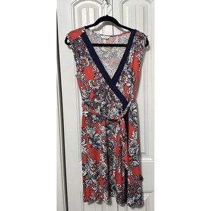 SOMA Women's Dress Pink Navy Blue Print Sleeveless Size Medium Wrap